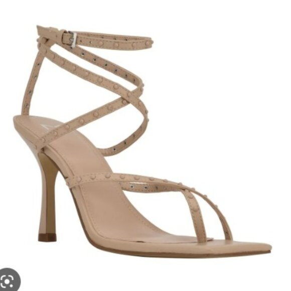 Marc Fisher Dallin Tan Ankle Strap Stiletto Heels Square Toe Sandals Size 8 - Picture 1 of 14